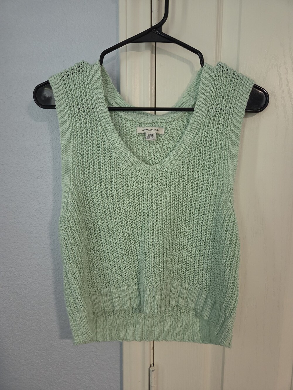 American Eagle Mint Green Open-Knit V-Neck Tank